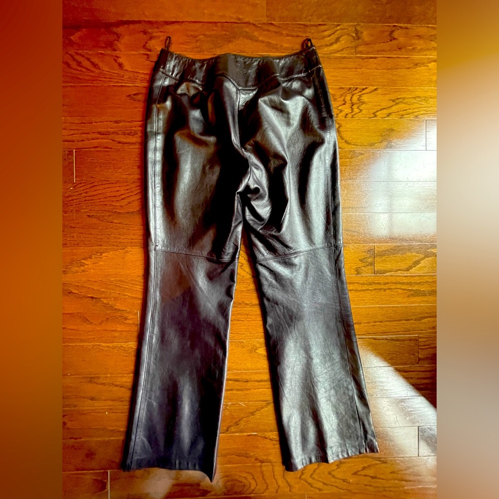 Anne Klein brown high rise/boot cut leather pants (genuine leather)